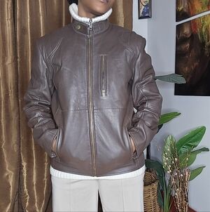 Men's Brown Leather Jacket Sz:Small